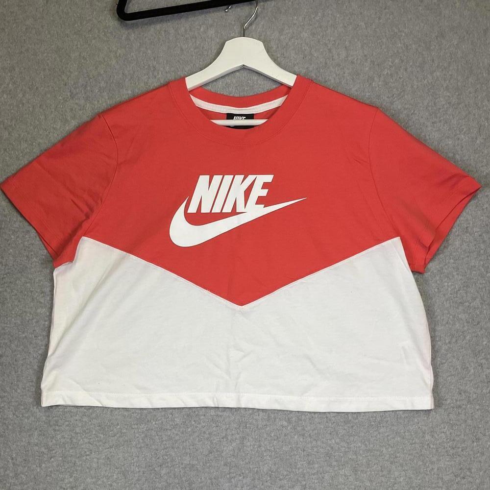 Nike Sportswear Heritage Womens Crop Top Shirt White Amber Glow Coral AR2513 XL